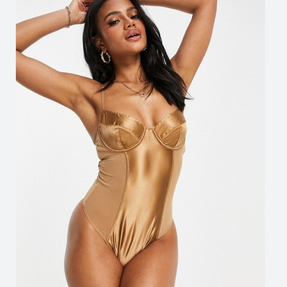 Ann Summers Admitting metallic bodysuit in warm tan
